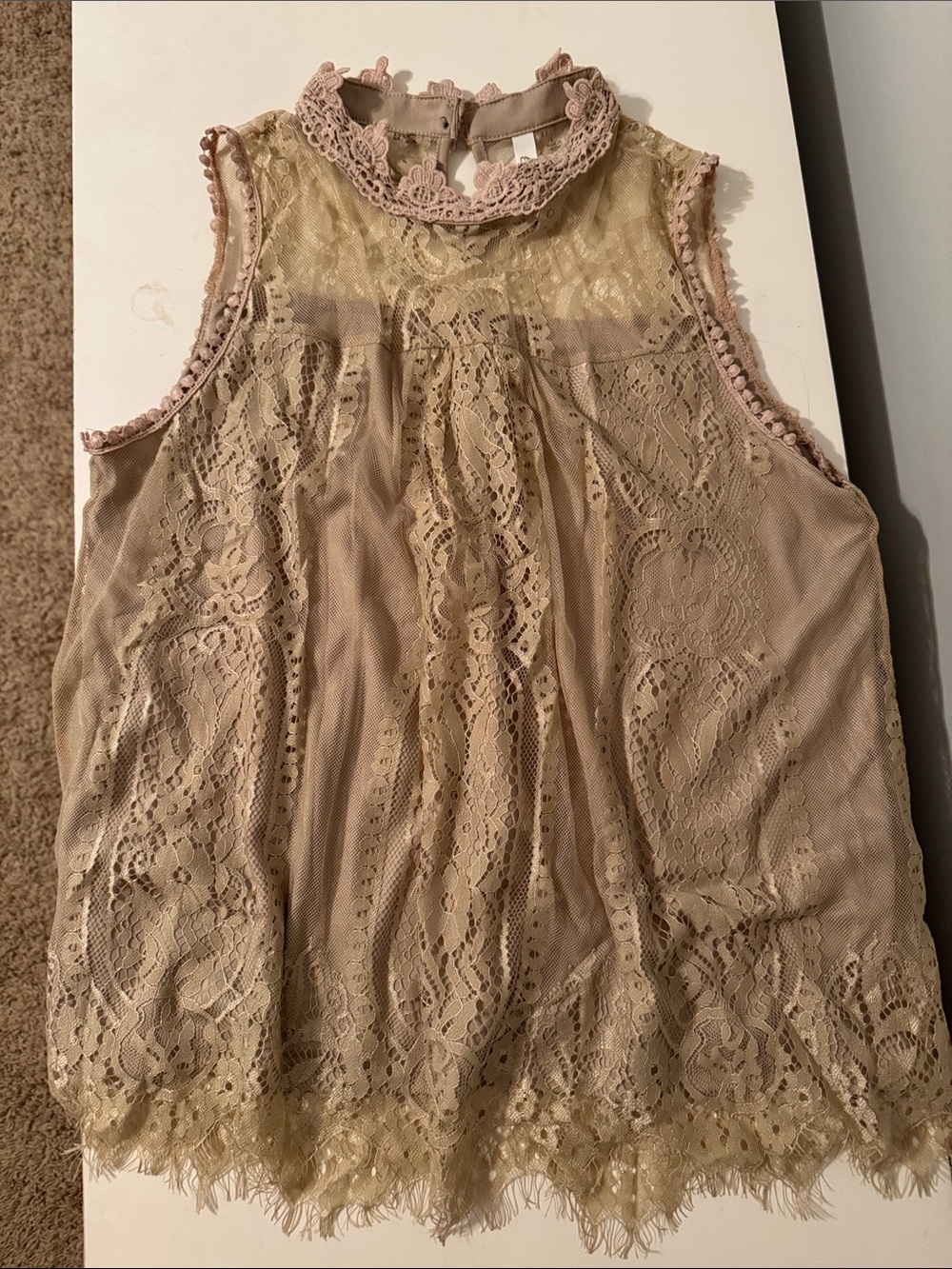 Lace High-Neck Sleeveless Top